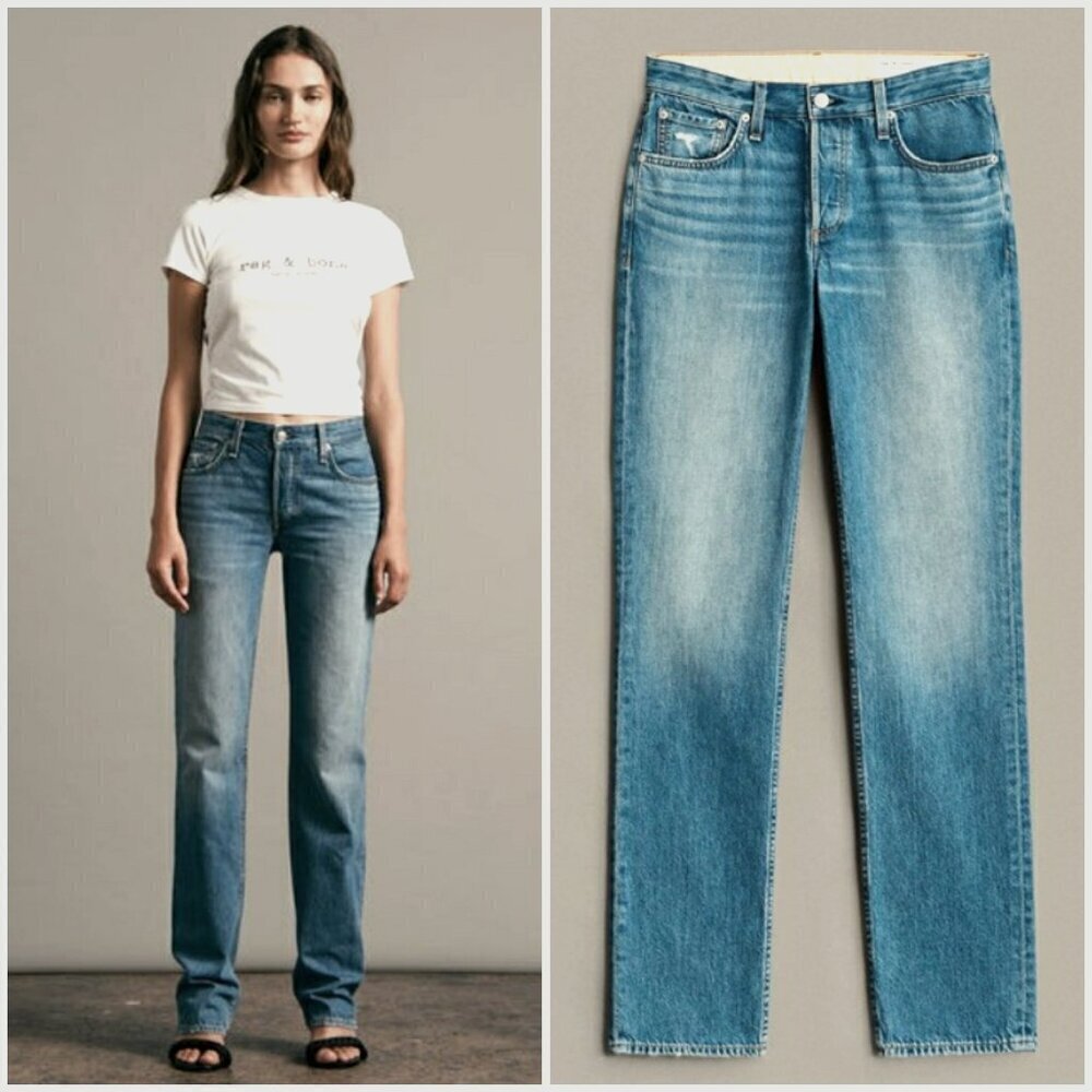 💕RAG & BONE💕 Piper Low Rise Straight Leg Button Fly Jeans Hermosa Blue 28 NWT